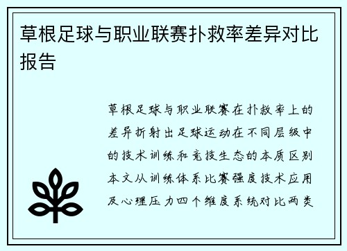 草根足球与职业联赛扑救率差异对比报告