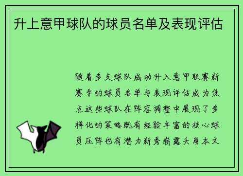 升上意甲球队的球员名单及表现评估