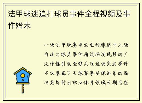法甲球迷追打球员事件全程视频及事件始末